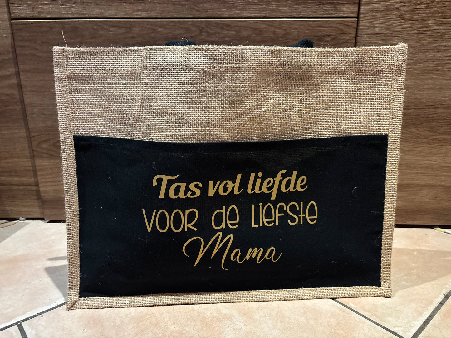 Jute Tas zwart | tas vol liefde voor de liefste Mama