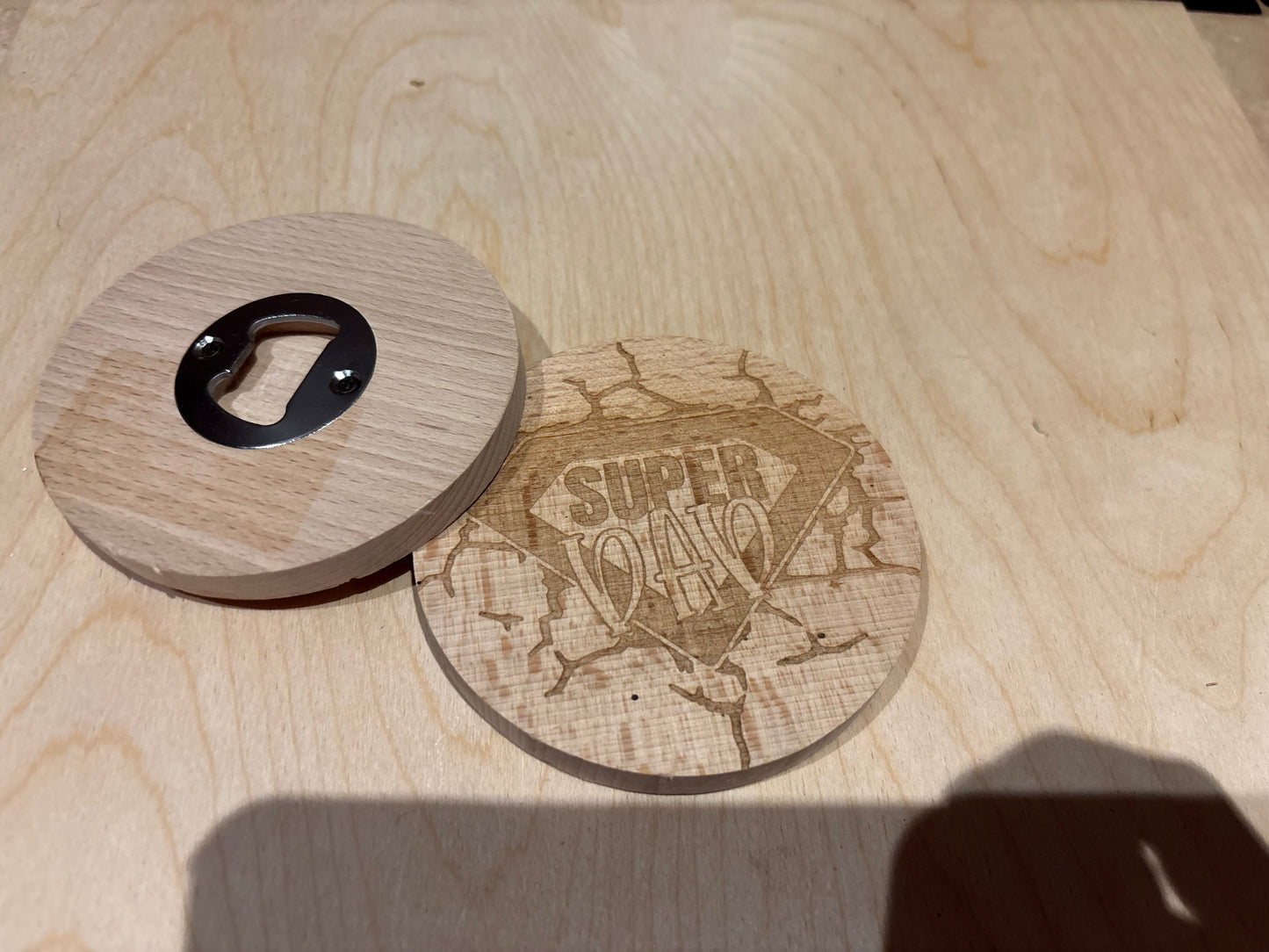 Flesopener/ Onderzetter rond Hout | Super Dad