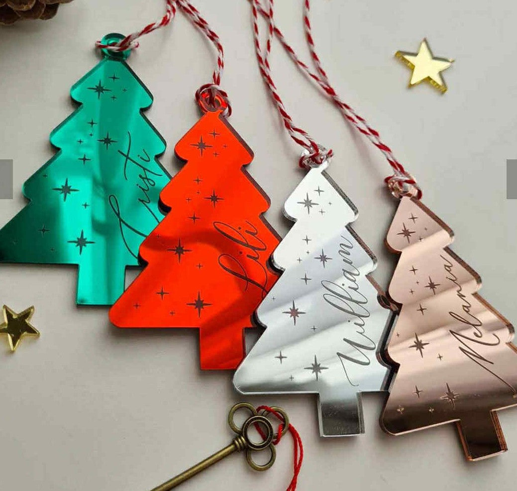 Christmas Tree Mirror Glass Pendant | Personalized