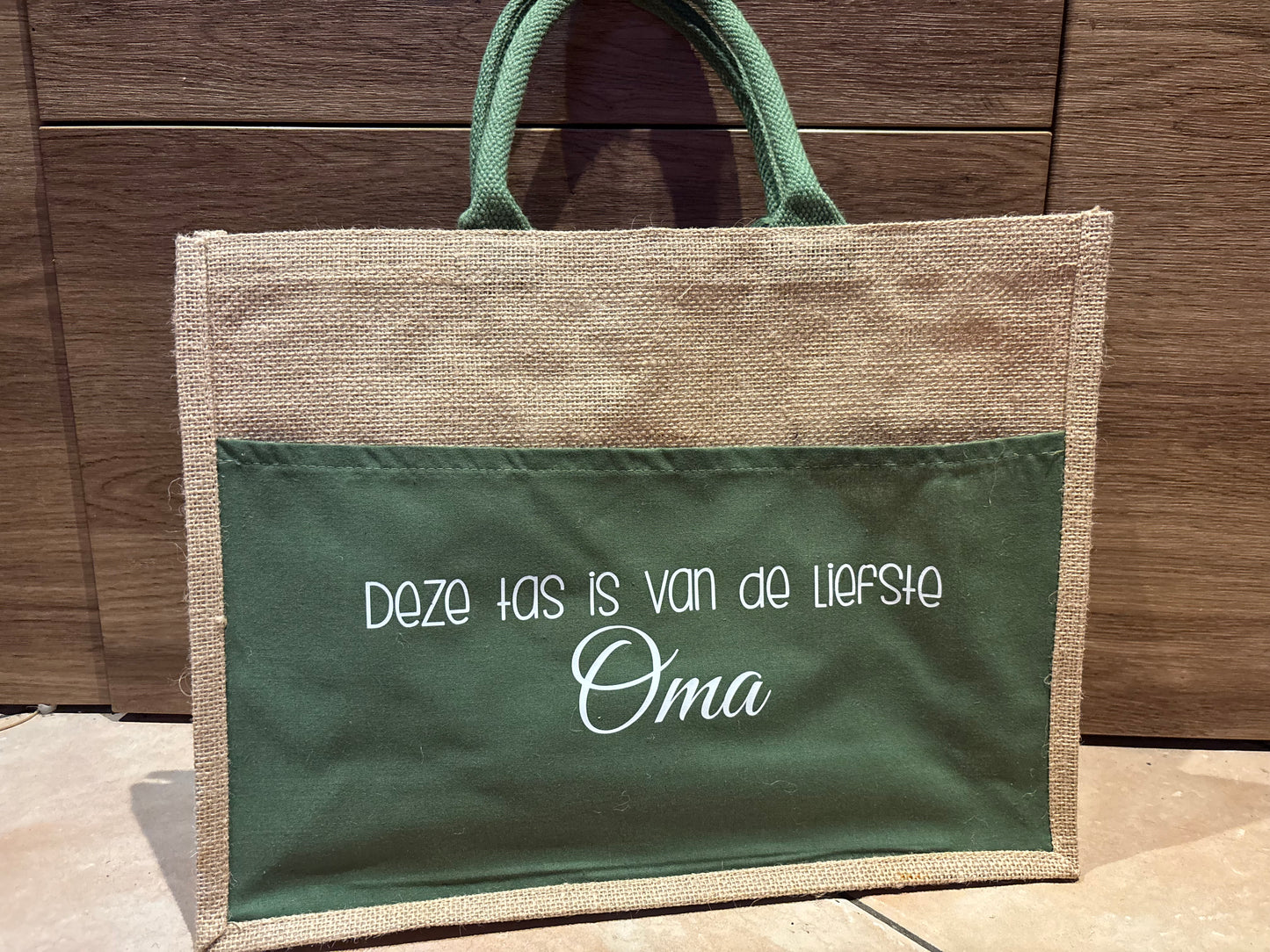 Jute Tas groen | tas van de liefste Oma