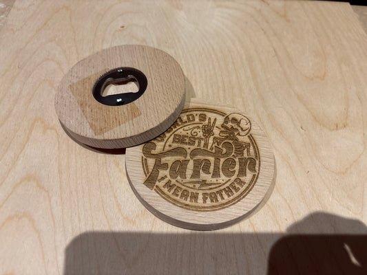 Flesopener/ Onderzetter rond Hout | World’s best Father/Farter