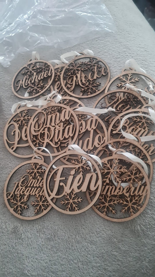 Kersthanger Sneeuwkristallen Hout | Gepersonaliseerd