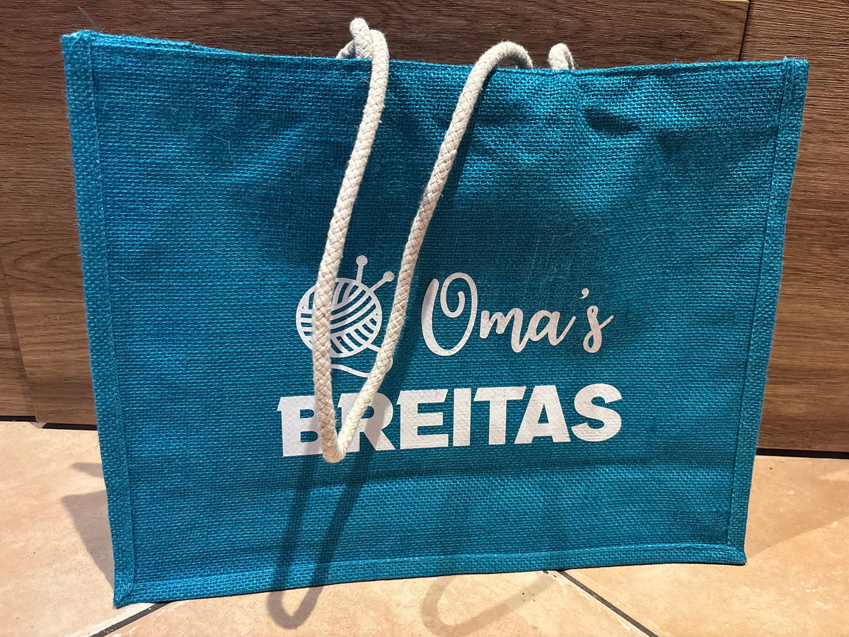 Jute tas turquoise | Oma’s breitas