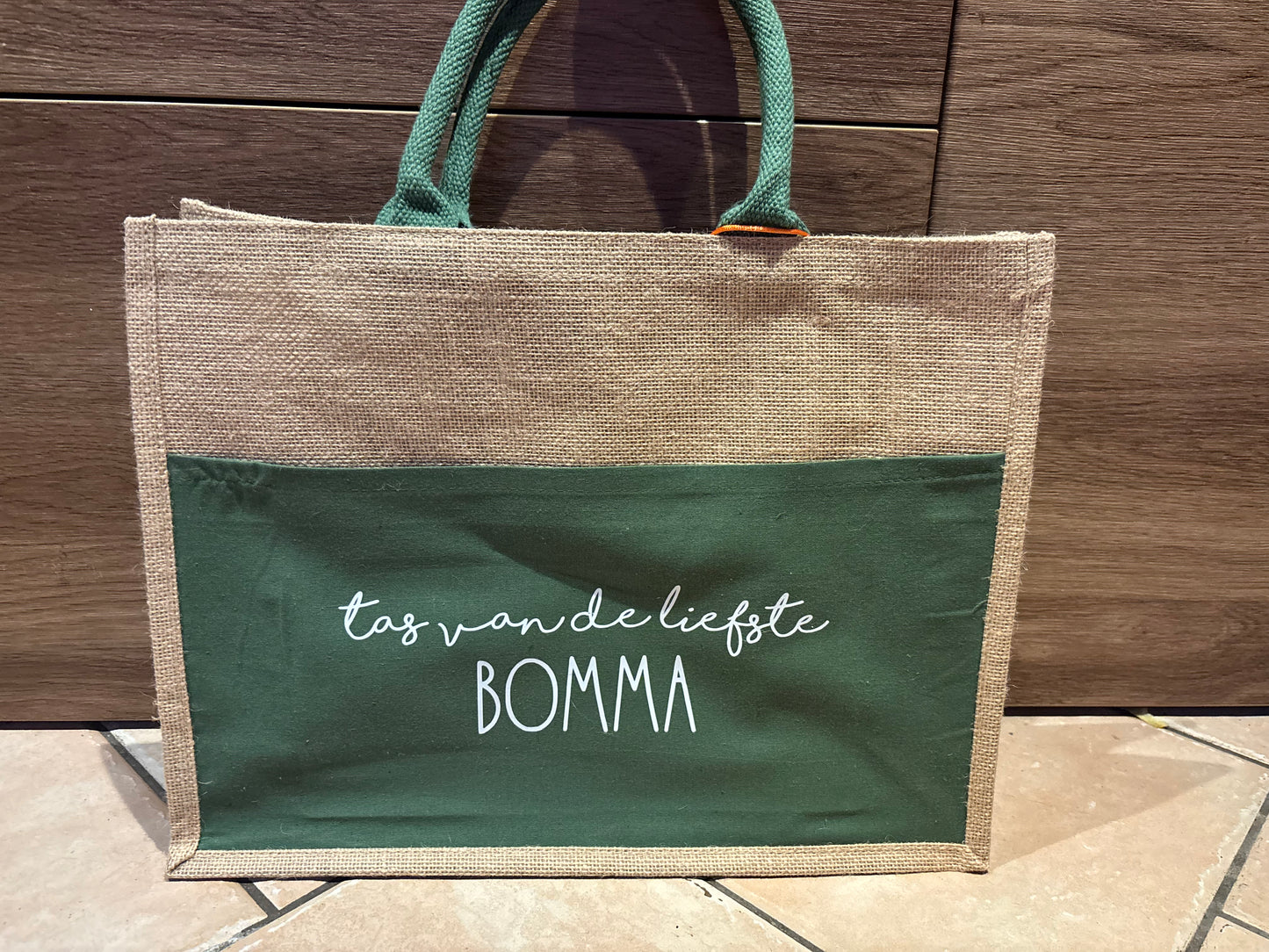 Jute tas groen | tas van de liefste Bomma