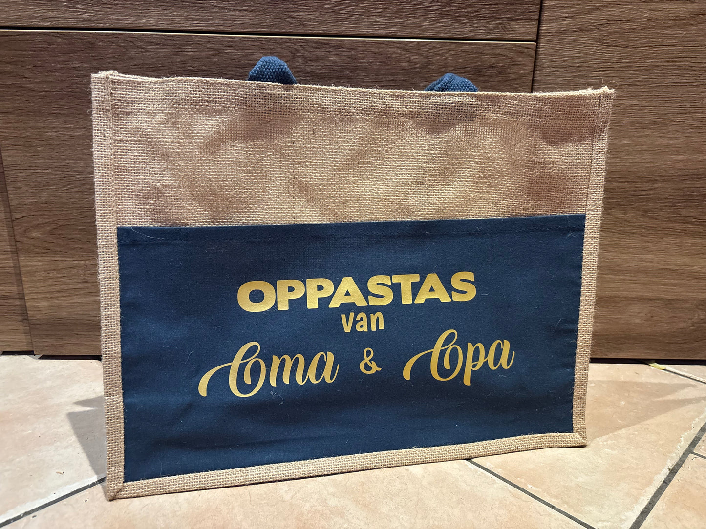 Jute tas blauw | Oppastas van Oma & Opa