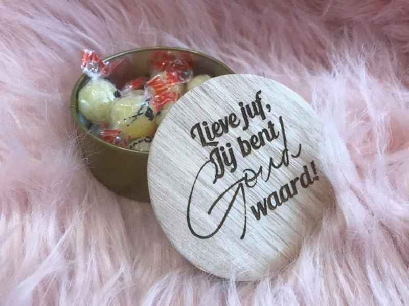 Metalen Potje met Houten deksel | Gepersonaliseerd
